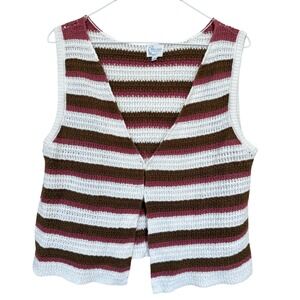 Womens Crochet Sweater Knit Vest Top Medium Cottagecore Festival Layering Boho